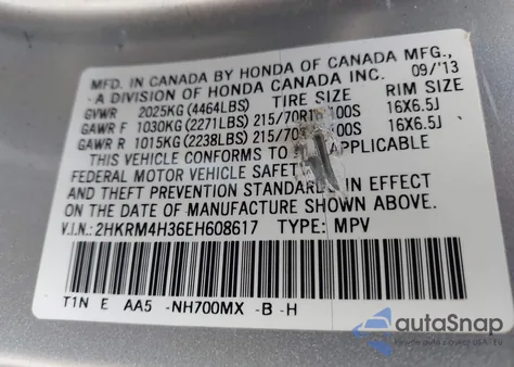 2014 Honda Cr-V Lx из США, поврежденный, VIN 2HKRM4H36EH608617